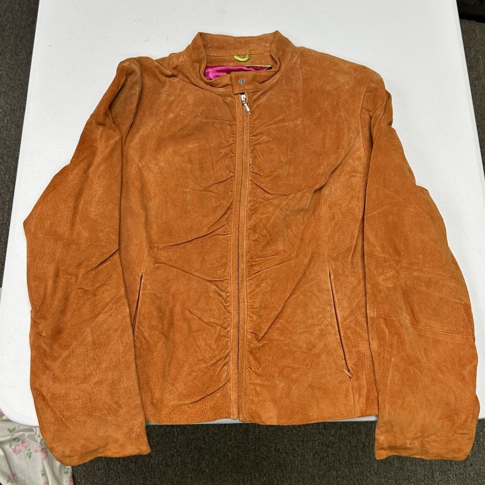 Wilsons Leather Maxima Jacket Womens XL Orange Suede Zip Up Mock Neck